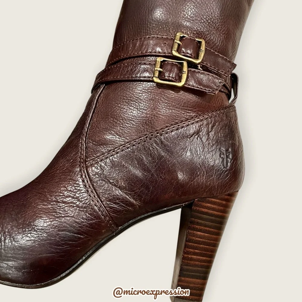 $369 Frye Miranda Slouch Mid Calf Brown Leather Casual Formal Stiletto Booties - Picture 6 of 12
